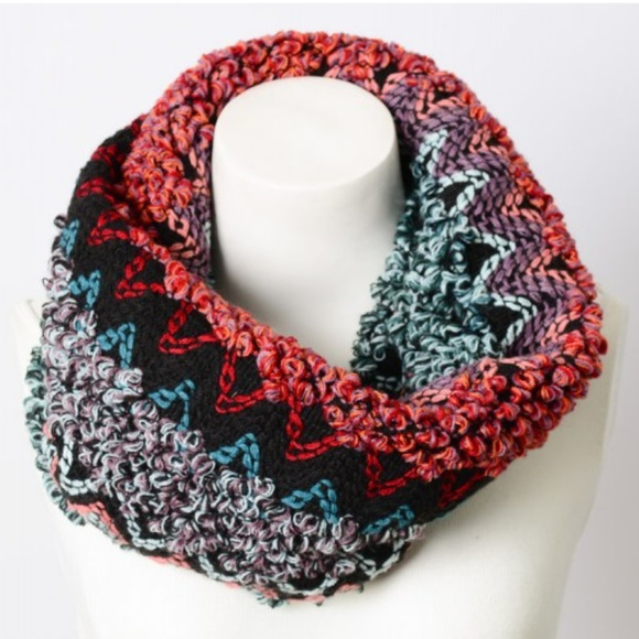 Boho Multi Pattern Lamb Knit Style Shevron Infinity Scarf - Picture 3 of 3